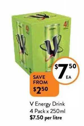 Foodworks V energy drink 4 pack x 250ml offer