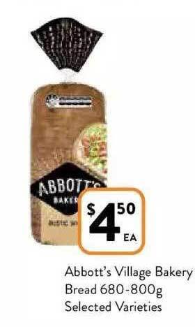 Foodworks Abbott's village bakery bread 680-800g offer