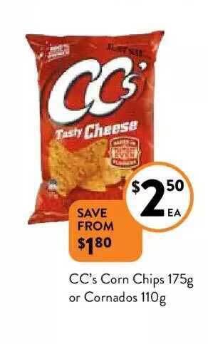 Foodworks Cc's corn chips 175g or cornados 110g offer