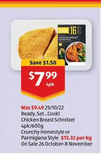 ALDI Ready, set cook! chicken breast schnitzel, crunchy homestyle or parmigiana style offer