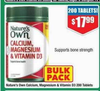 Chemist Warehouse Nature's own calcium, magnesium & vitamin d3 200 tablets offer