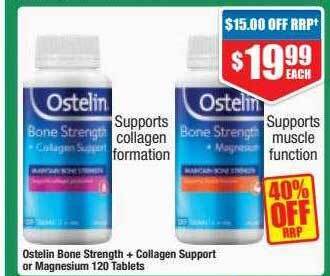 Chemist Warehouse Ostelin bone strength + collagen support or magnesium 120 tablets offer