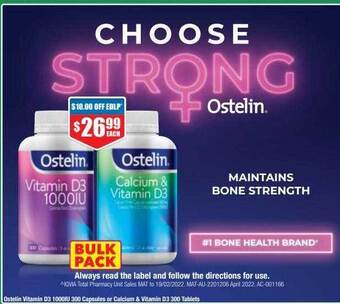 Chemist Warehouse Ostelin vitamin d3 1000iu 300 capsules or calcium & vitamin d3 300 tablets offer