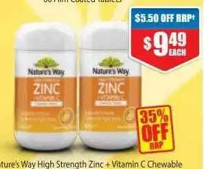 Chemist Warehouse Nature's way high strength zinc + vitamin c chewable offer