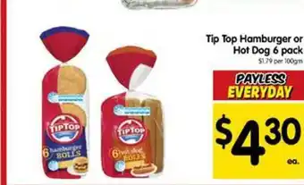Spar Tip top hamburger or hot dog 6 pack offer