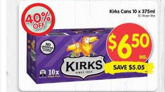 Spar Kirks cans 10 x 375ml offer