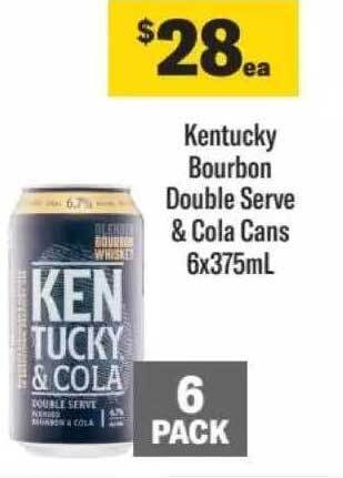 Liquorland Kentucky bourbon double serve & cola cans 6x375ml offer