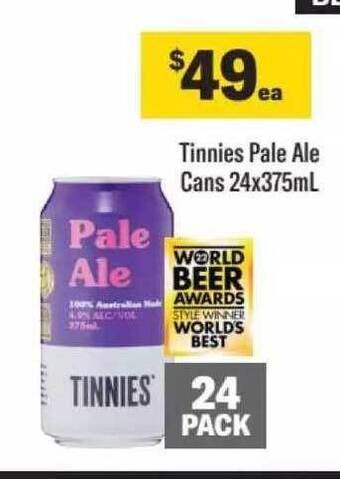 Liquorland Tinnies pale ale cans 24x375ml offer