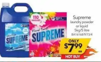 Cheap as Chips Supreme laundry powder or liquid 5 kg-5 litre offer