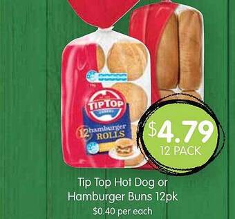 Spudshed Tip top hot dog or hamburger buns 12pk offer