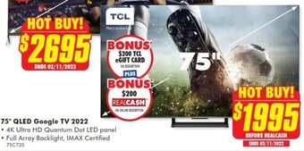 The Good Guys 75" QLED Google TV 2022 offer