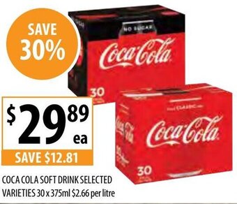 Supabarn Coca Cola Soft Drink Selected Varieties 30 x 375ml offer