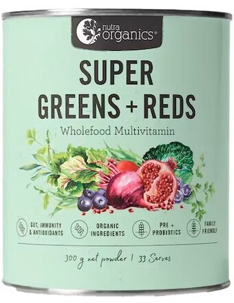 healthylife Nutra organics super greens + reds, 300g offer