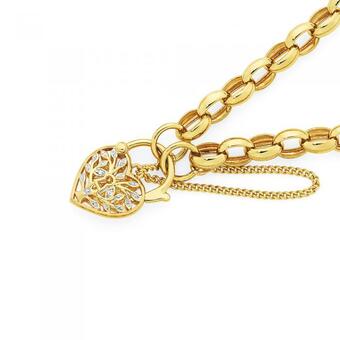 9ct gold 19cm solid belcher tree of life padlock bracelet