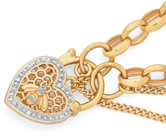 Goldmark 9ct gold 19cm solid belcher diamond padlock bracelet offer