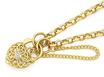 Goldmark 9ct gold 19cm solid belcher diamond padlock bracelet offer