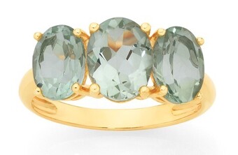 Goldmark 9ct gold green amethyst oval trilogy ring offer