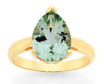 Goldmark 9ct gold green amethyst pear shape ring offer
