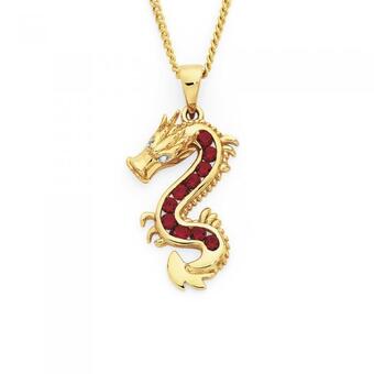 Goldmark 9ct gold, created ruby & diamond dragon pendant offer