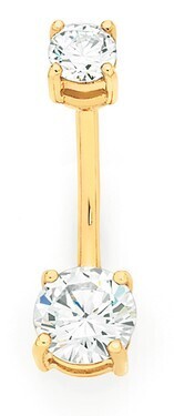 Goldmark 9ct gold double round cz belly bar offer