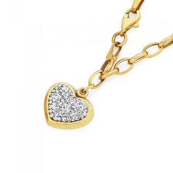 Goldmark 9ct gold on silver 19cm crystal heart charm bracelet offer