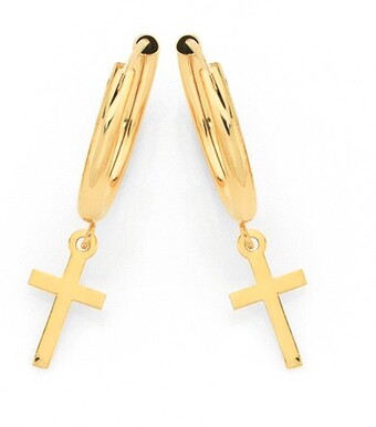 Goldmark 9ct gold 1.5x10mm cross drop hoop earrings offer