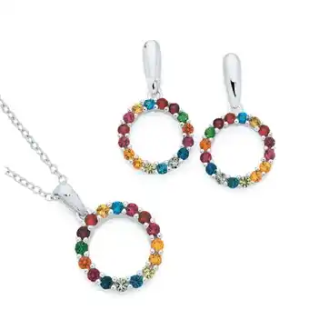 Sterling silver rainbow cz earrings & pendant