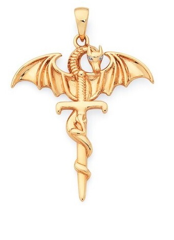 Goldmark 9ct gold gents 34mm dragon & sword pendant offer