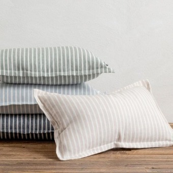 Pillow Talk Sahara linen striped feather oblong cushion by m.u.s.e. offer