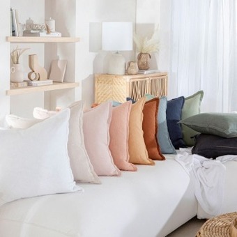 Pillow Talk Sahara linen feather cushion by m.u.s.e. offer