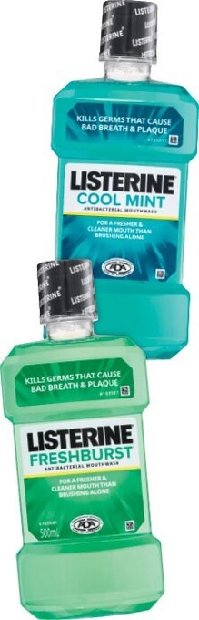 IGA Listerine mouthwash 500ml selected varieties offer