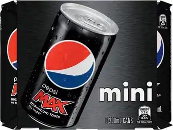 IGA Pepsi, solo or schweppes mini 6x200ml selected varieties offer