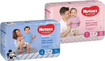 IGA Huggies ultimate or ultra dry nappies 30-54 pack selected varieties offer