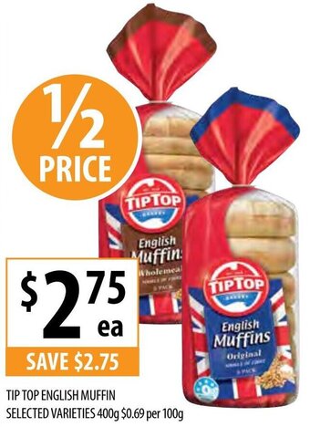 Supabarn Tip Top English Muffin Selected Varieties 400g offer