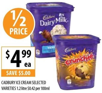 Supabarn Cadbury Ice Cream Selected Varieties 1.2 Litre offer