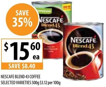 Supabarn Nescafe Blend 43 Coffee Selected Varieties 500g offer