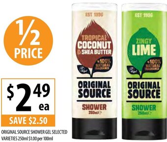 Supabarn Original Source Shower Gel Selected Varieties 250ml offer
