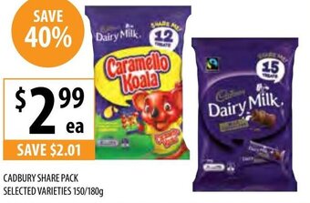 Supabarn Cadbury Share Pack Selected Varieties 150/180g offer
