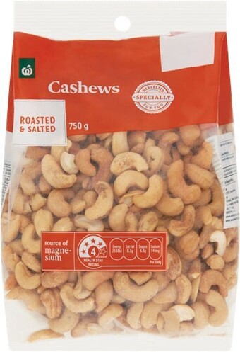 Woolworths Woolworths cashews roasted or roasted & salted 750g pack – imported product offer
