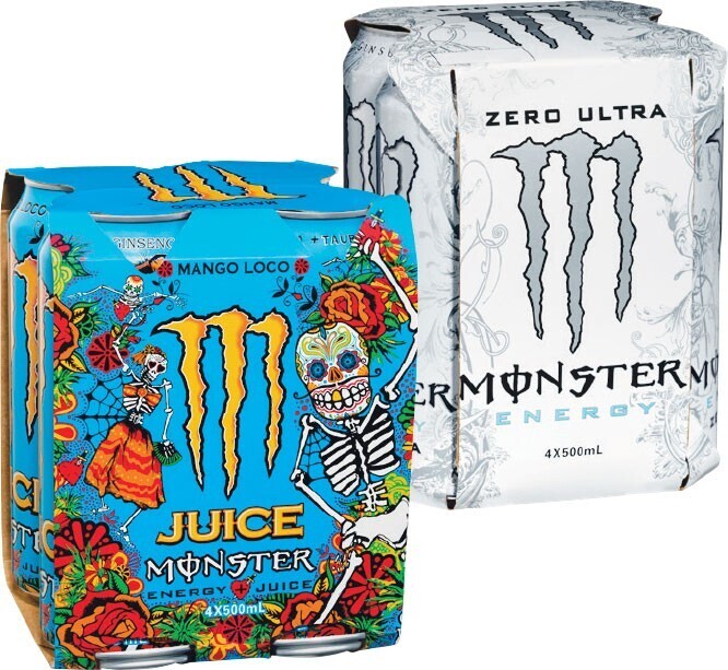 Monster energy drink 4 x 500ml offer at Woolworths