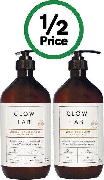 Woolworths Glow lab body wash 900ml offer