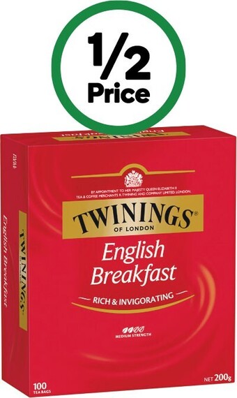 Woolworths Twinings tea bags pk 80-100 – excludes camomile, peppermint, vanilla chai & lemon & ginger offer