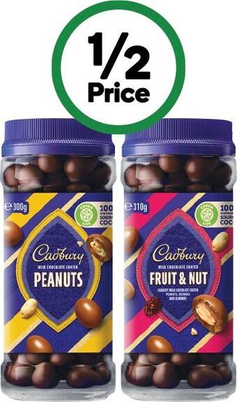 Woolworths Cadbury chocolate coated fruit & nut varieties 280-340g offer