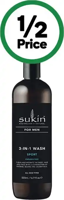 Woolworths Sukin men's body wash 500ml offer