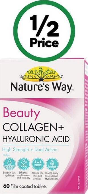Woolworths Nature's way beauty collagen + hyaluronic acid tablets pk 60* offer