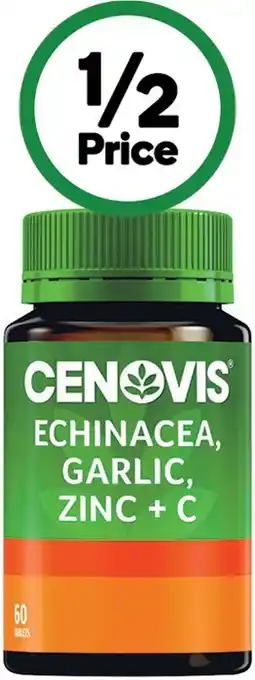 Woolworths Cenovis echinacea, garlic, zinc + vitamin c for immune support pk 60* offer