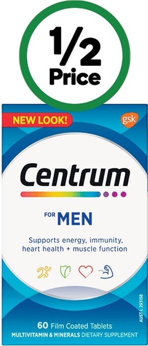 Woolworths Centrum for men multivitamin tablets pk 60* offer