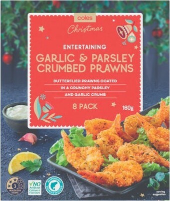 Coles Coles entertaining garlic & parsley crumbed prawns 160g offer