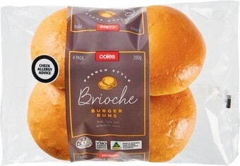 Coles Coles brioche hamburger bun 4 pack 200g or hot dog roll 6 pack 270g offer
