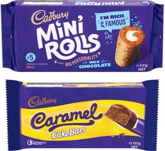 Coles Cadbury cake bars or rolls 105g-130g offer